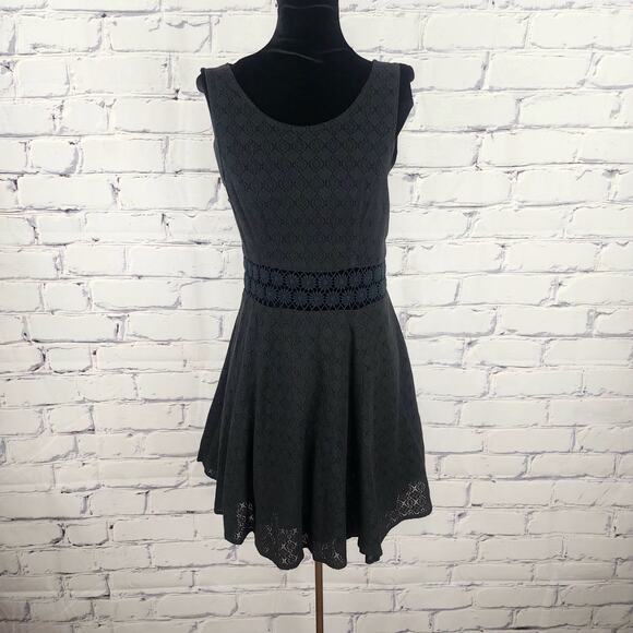 Free People Dresses & Skirts - Free People Dress Daisy Lace Embroidered Cutout Mini Skater Black cute goth